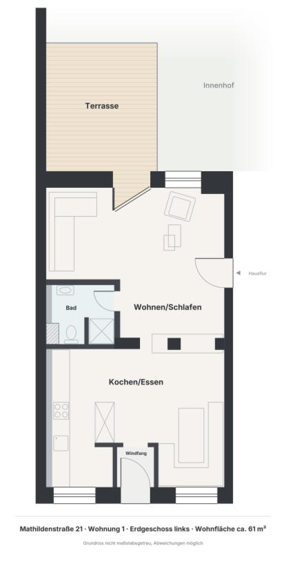 Grundriss Whg. 1 – Erdgeschoss links mit Terrasse