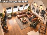 Gemütliches Loft-Wohnzimmer mit Wendeltreppe