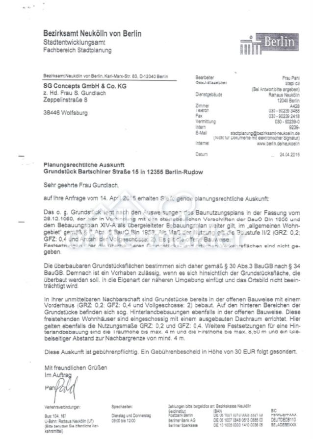 Planungsrechtliche Auskunft