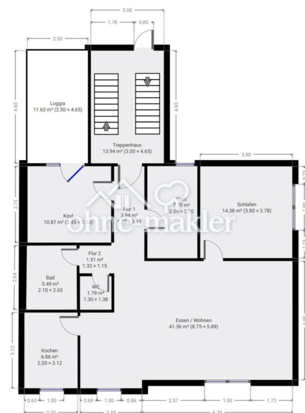 Grundriss 4 ZI 1.OG - 100m2