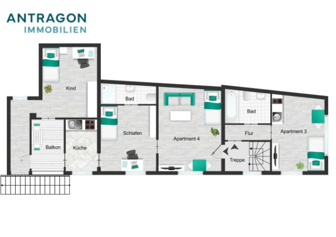 Grundriss Apartmenthaus 1. OG