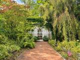Rosenrabatten zum Pavillon