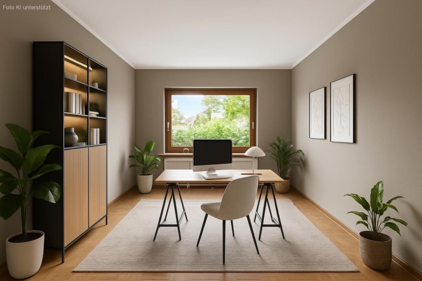 Büro- od. Essbereich im Wohnzimmer  (Gestaltungsvorschlag KI-generiert)