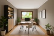 Büro- od. Essbereich im Wohnzimmer  (Gestaltungsvorschlag KI-generiert)