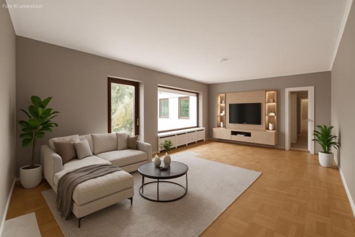 Wohnzimmer mit Terrassenzugang  (Gestaltungsvorschlag KI-generiert)