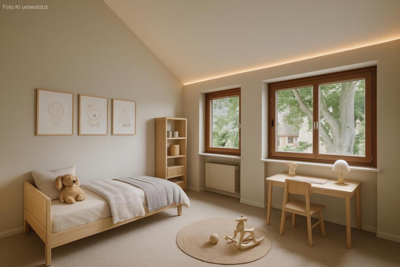 Kinderzimmer zum Vorgarten  (Gestaltungsvorschlag KI-generiert)