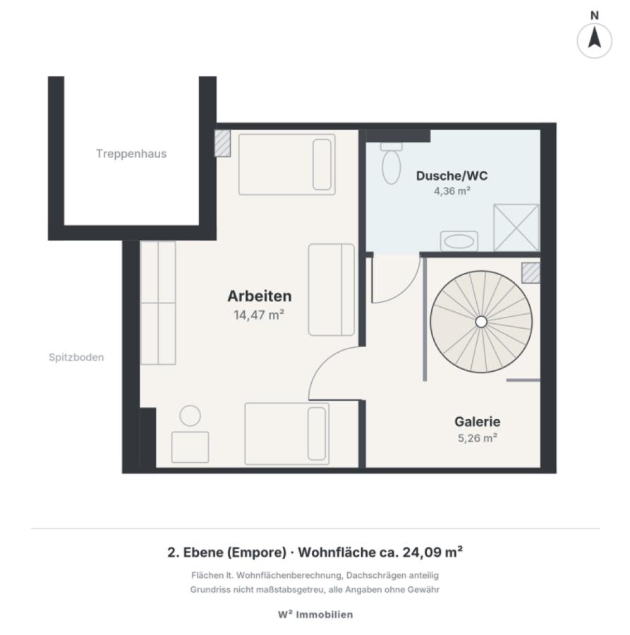 Grundriss 2. Ebene: Arbeitszimmer, Galerie, Dusche