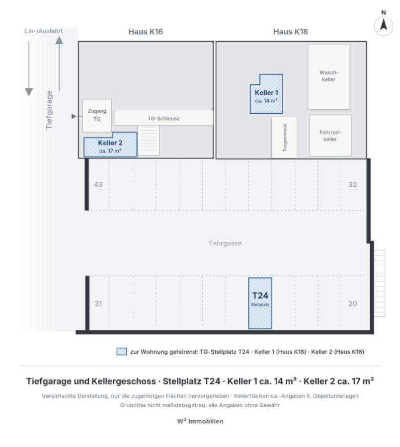 TG-Stellplatz T24 und Kellerräume (Lageplan)
