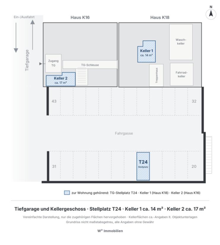 TG-Stellplatz T24 und Kellerräume (Lageplan)