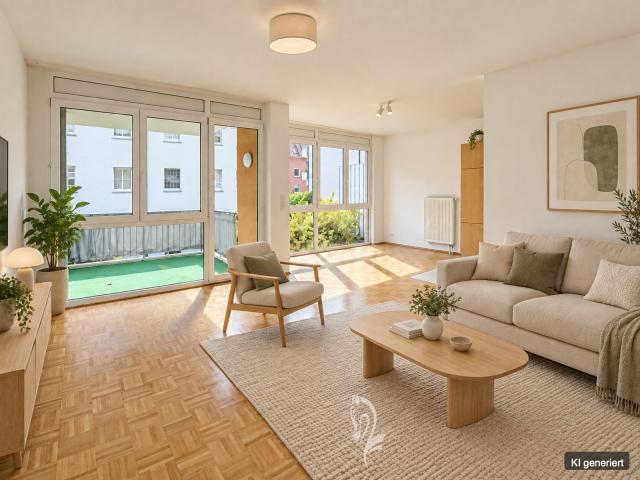 Wohn,-Esszimmer mit Küchenbereich- Einrichtungsbeispiel KI generiert