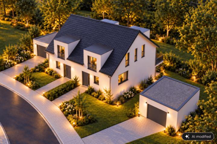 Modernes Haus im warmen Abendlicht