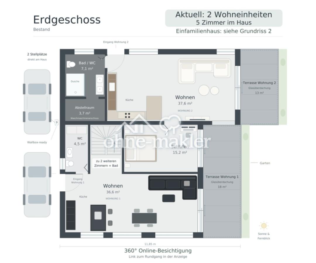 Grundriss EG: 2 Wohneinheiten