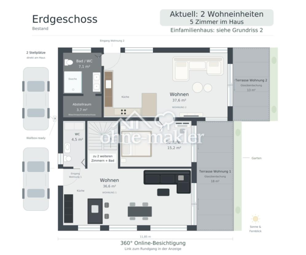 Grundriss EG: 2 Wohneinheiten
