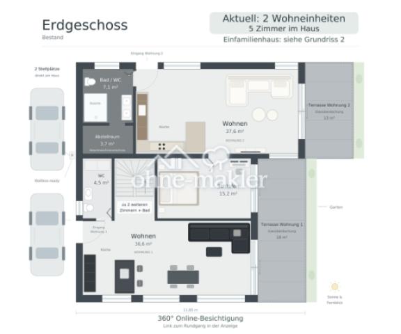 Grundriss EG: 2 Wohneinheiten