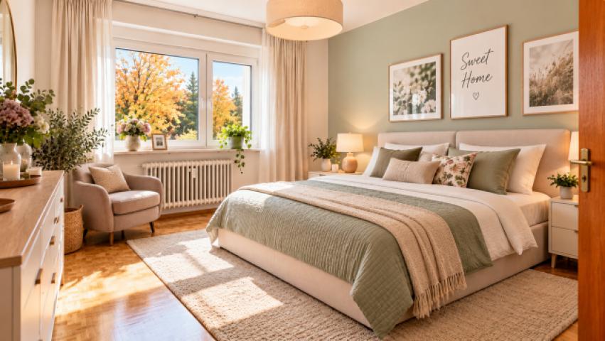 Schlafzimmer mit KI möbliert