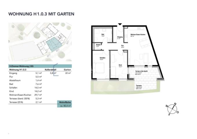 Wohnung H1.0.3 mit Garten