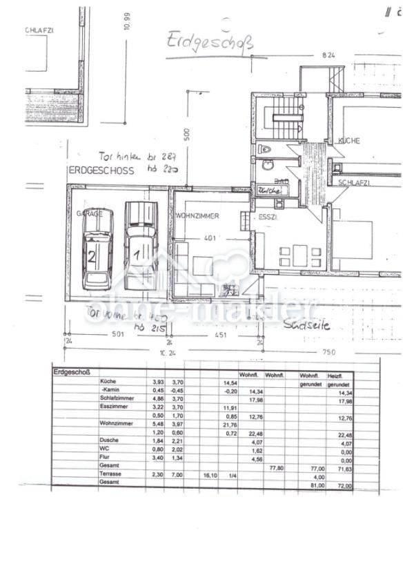 EG Grundriss Whg. u. Garage 1