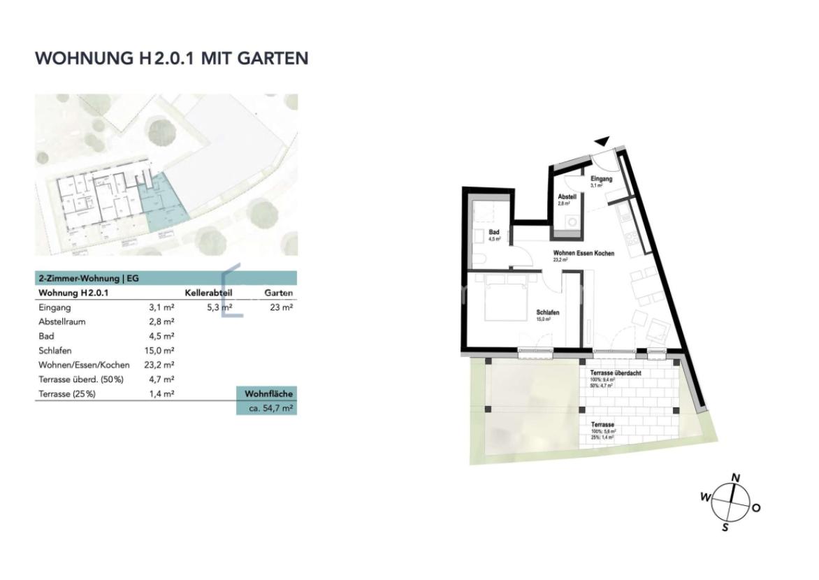 Wohnung H2.0.1 mit Garten