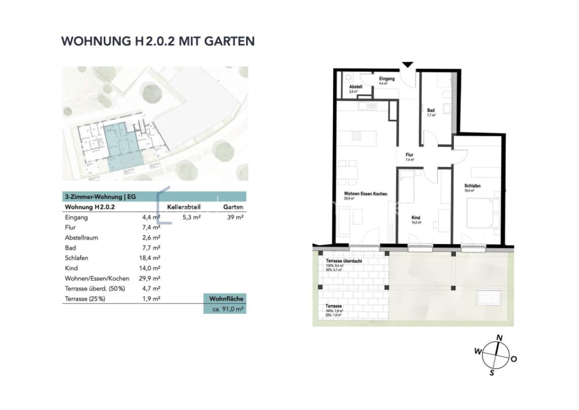Wohnung H2.0.2 mit Garten