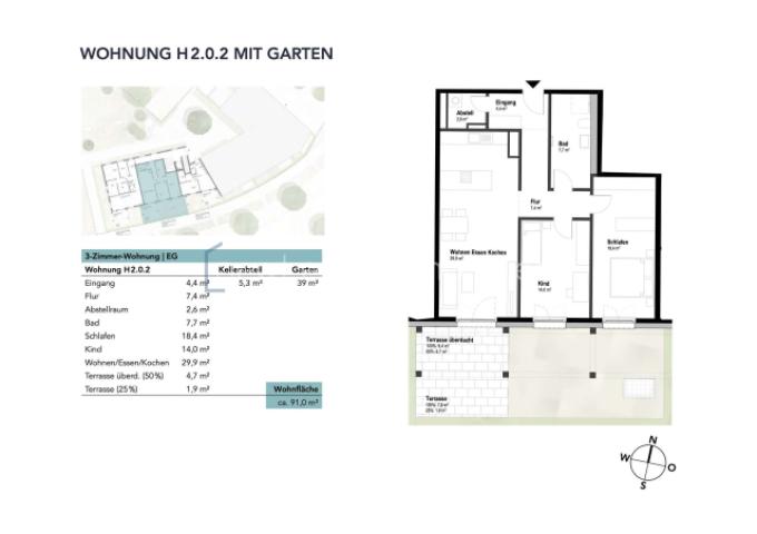 Wohnung H2.0.2 mit Garten