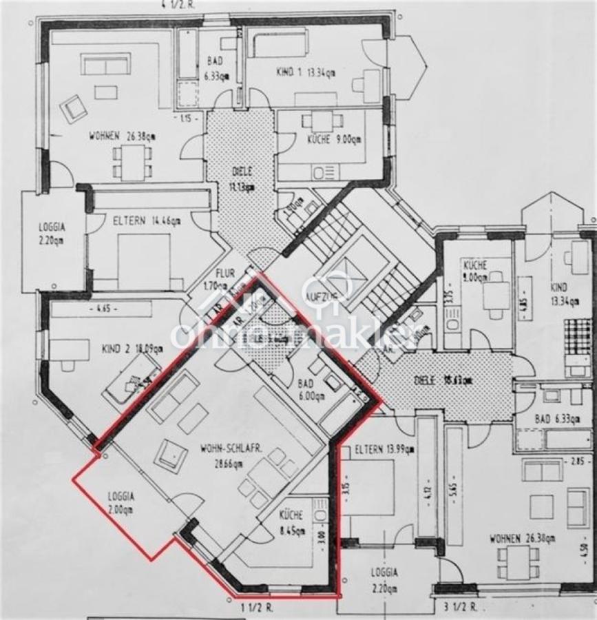 Grundriss – Wohnung markiert