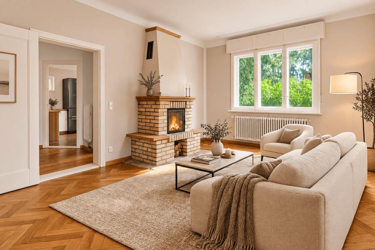 Gemütliches Wohnzimmer mit Kam