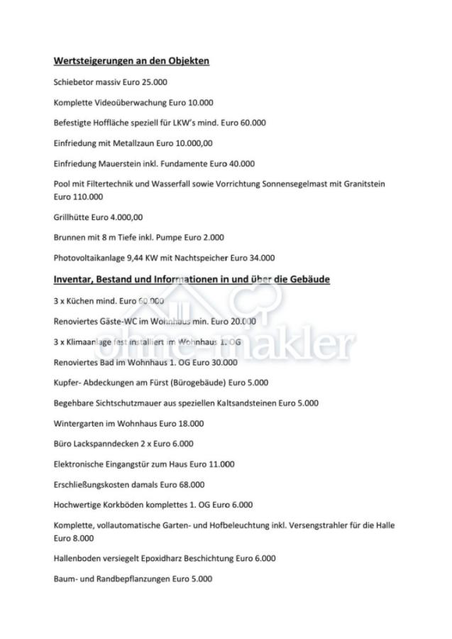 Auflistung Wertsteigerungen 1