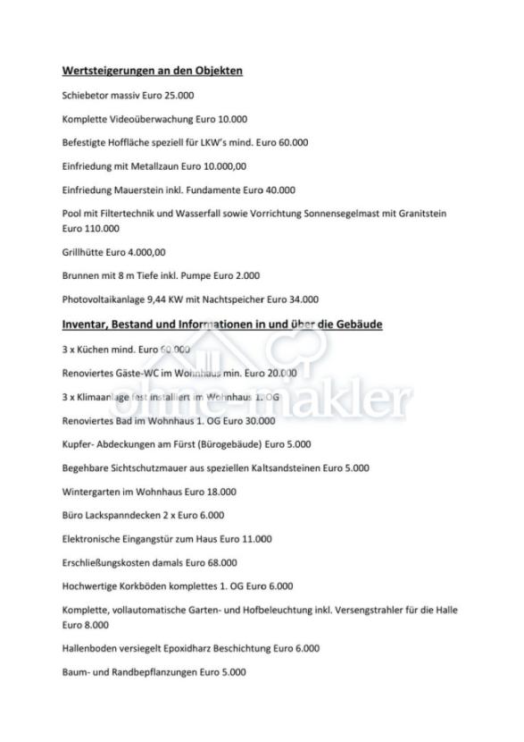 Auflistung Wertsteigerungen 1
