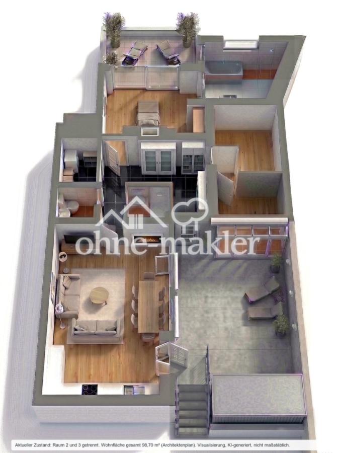 3D-Grundriss aktuell: Raum 2 u