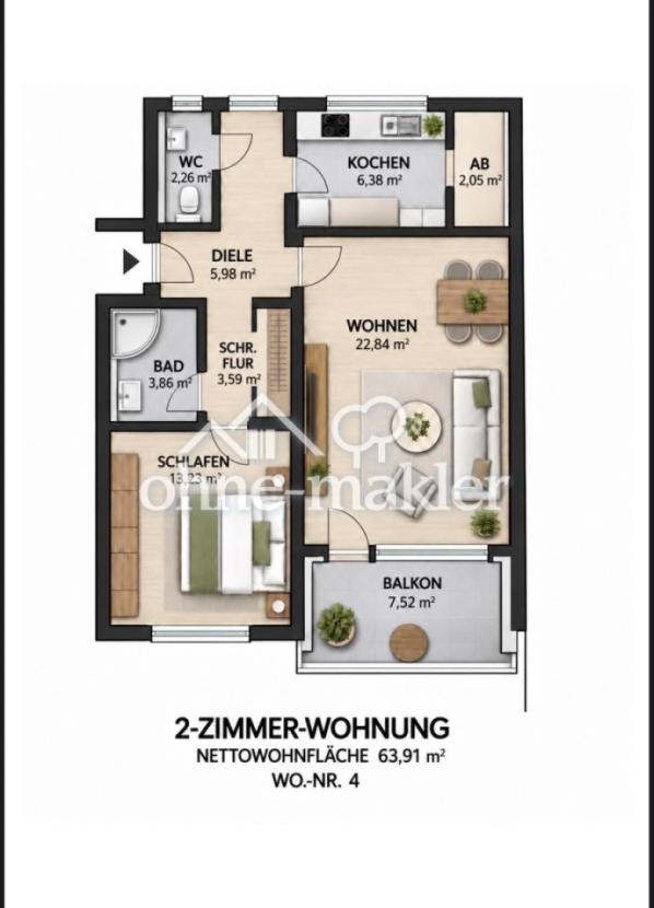 Durchdachter 2-Zimmer-Grundris